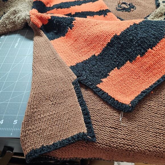 Vtg Carole Little Cardigan Women Med Brown Animal Print Knit Patchwork Boho Cats - Picture 10 of 11